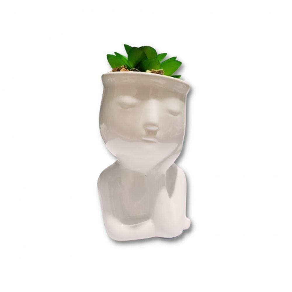 Vaso Rosto De Cerâmica Com Suculenta
