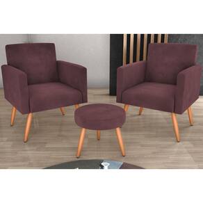 Kit 2 Poltronas + Puff Dallas Veludo Rose E431 - Matrix