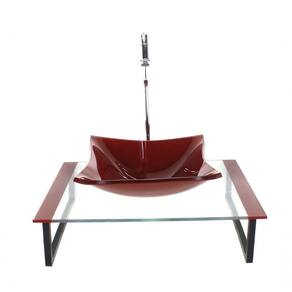 Kit Cuba De Vidro Quadrada 10mm Tampo 50cm Vermelho Cereja Com Suporte Torneira Valvula