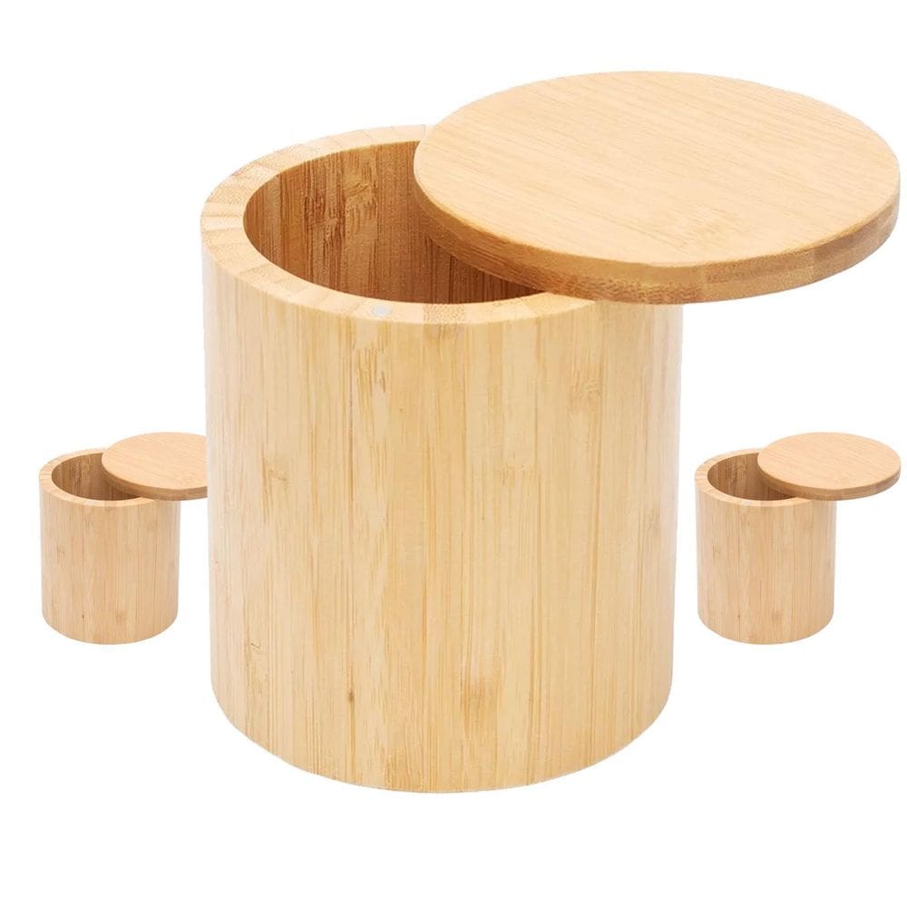 Kit 3X Potes Multiúso De Bambu Com Tampa Cozinha Mantimentos