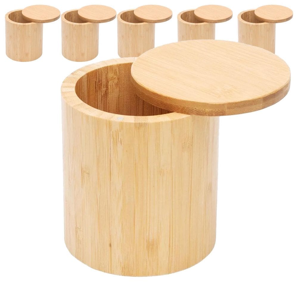 Kit 6X Potes Multiúso De Bambu Com Tampa Cozinha Mantimentos