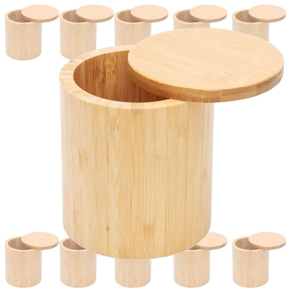 Kit 12X Potes Multiúso De Bambu Com Tampa Cozinha Mantimento