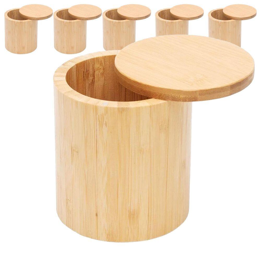 Kit 6X Potes Multiúso De Bambu Com Tampa Cozinha Mantimentos