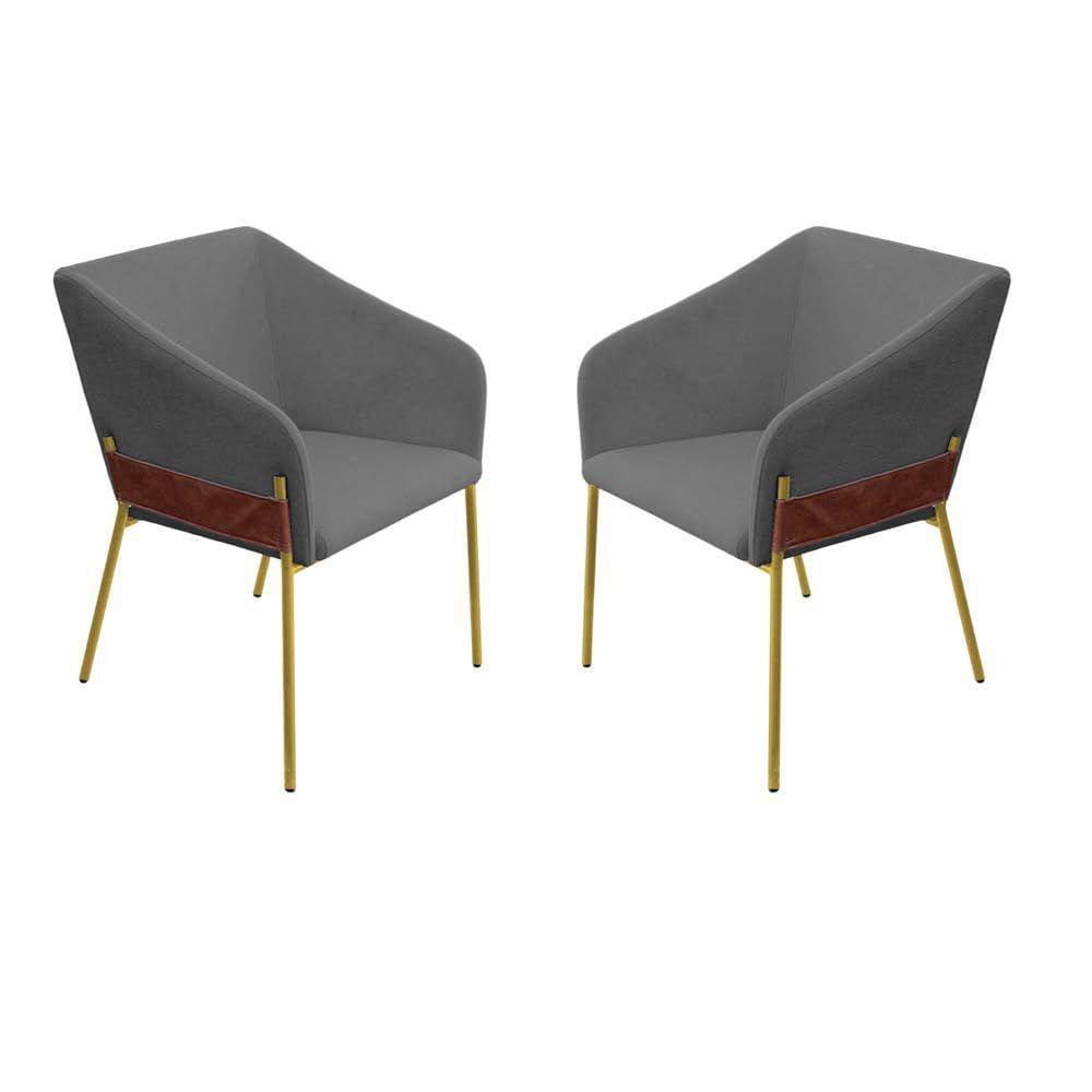 Kit 02 Poltronas Decorativa Jobim Pés De Ferro Gold Bouclé Cinza - Montanaris Decor
