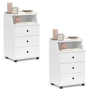 Conjunto de 2 Mesa de Cabeceira Luxo New com 3 Gavetas