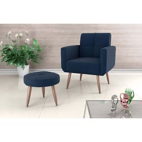 Kit Poltrona +Puff Havana Veludo Azul E433 - Matrix