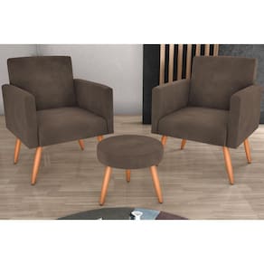 Kit 2 Poltronas + Puff Dallas Veludo Marrom E426 - Matrix