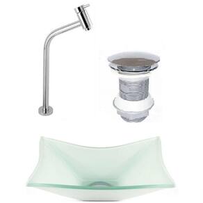 Cuba de Vidro Retangular 39cm Branca + Valvula + Torneira