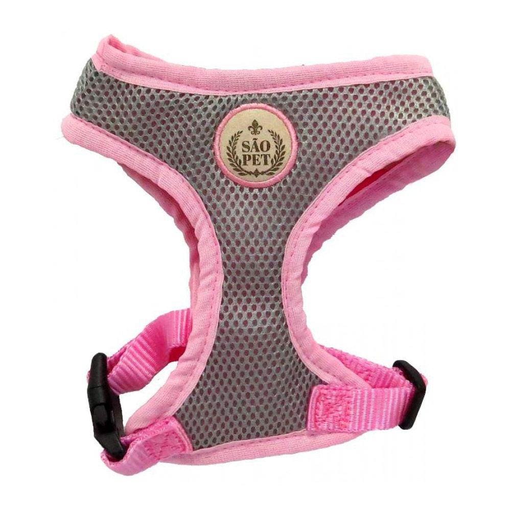 Peitoral para Cachorro colete acolchoado forrado Grid São Pet Rosa e Cinza