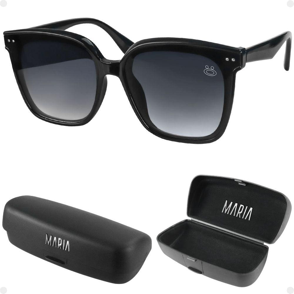 Oculos sol feminino casual vintage praia proteção uv quadrado acetato + case black piano preto verão