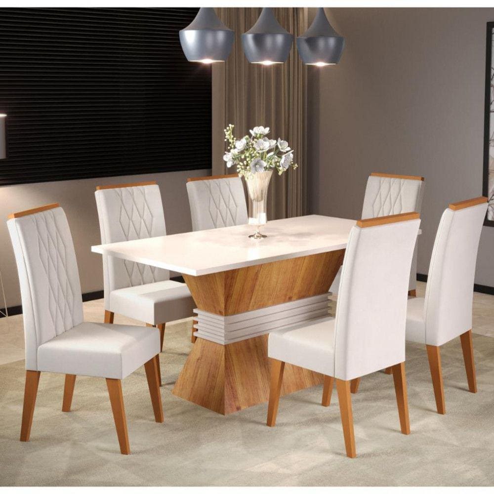 Conjunto Sala de Jantar Mesa Plata 6 Cadeiras Cristal Viero