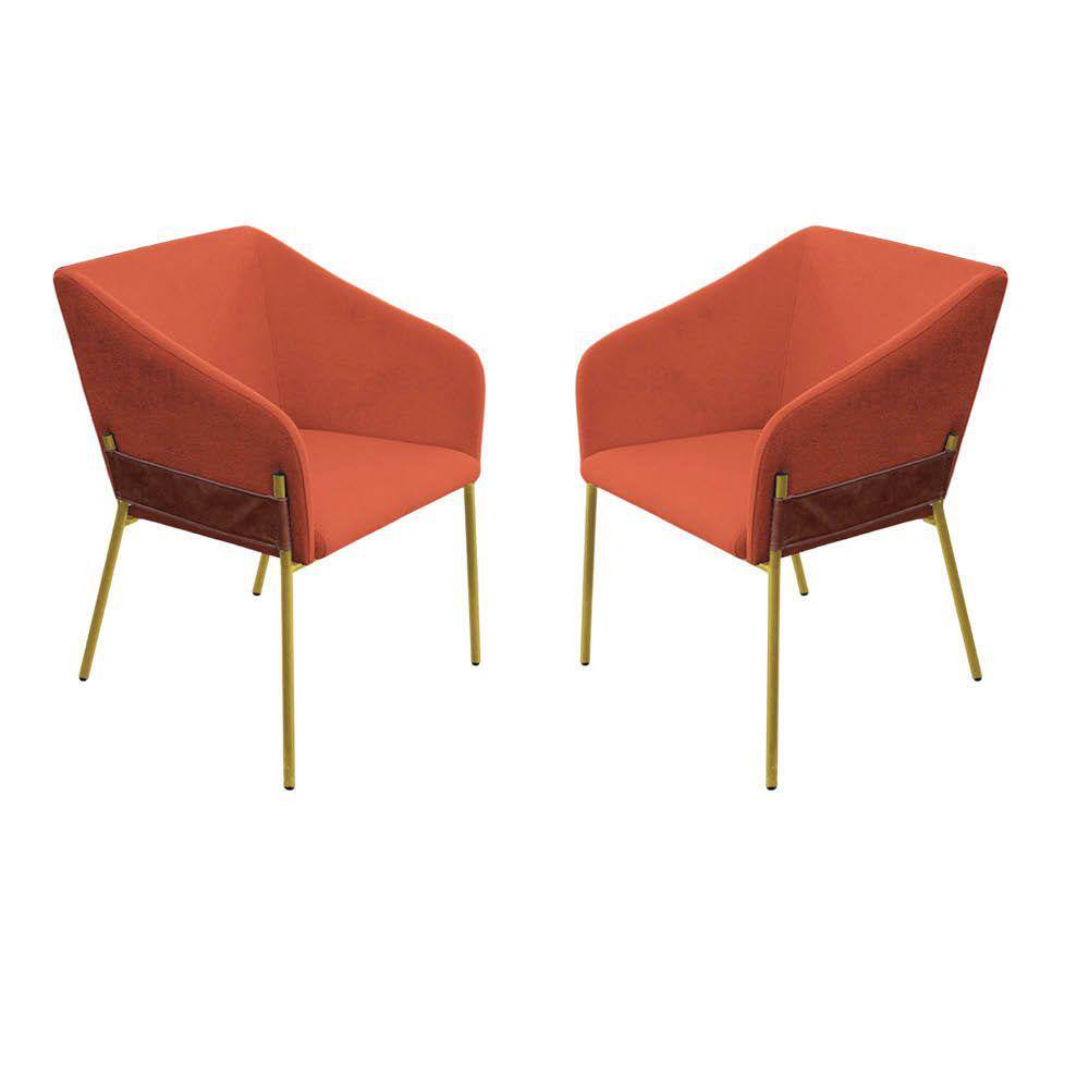 Kit 02 Poltronas Decorativa Jobim Pés De Ferro Gold Bouclé Terracota - Montanaris Decor