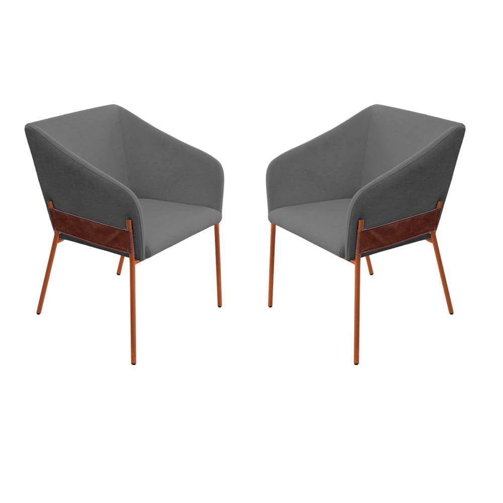Kit 02 Poltronas Decorativa Jobim Pés De Ferro Bronze Bouclé Cinza - Montanaris Decor