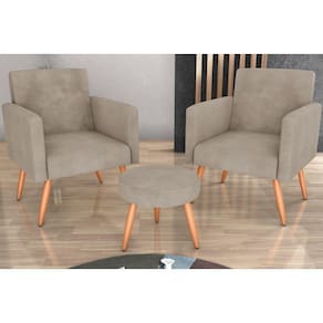 Kit 2 Poltronas + Puff Dallas Suede Bege B251 - Matrix