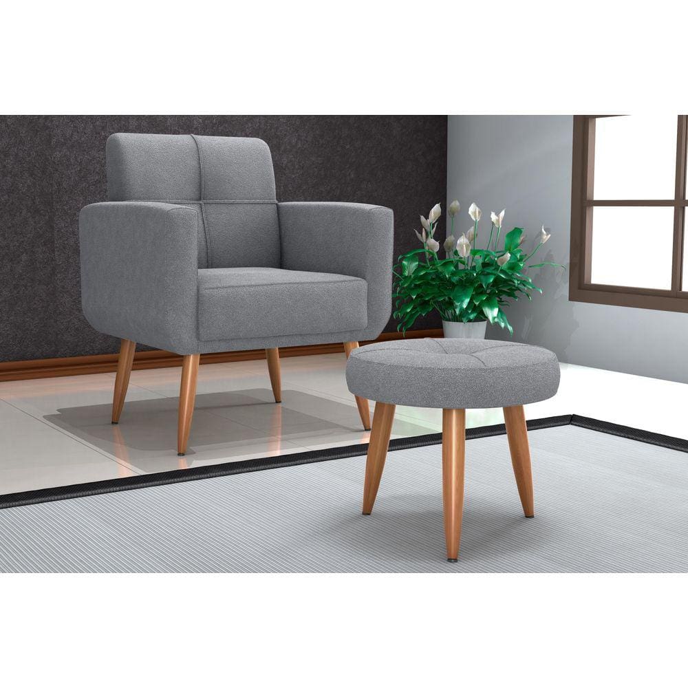Kit Poltrona +Puff Havana Boucle Cinza F497 - Matrix