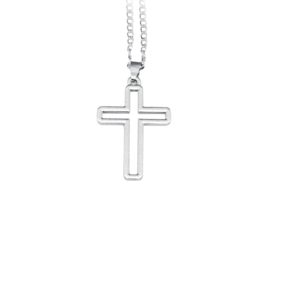 Colar Corrente com Cruz Vazada Inox
