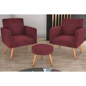 Kit 2 Poltronas + Puff Dallas Veludo Vinho E432 - Matrix