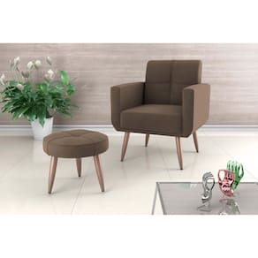 Kit Poltrona +Puff Havana Veludo Marrom E426 - Matrix