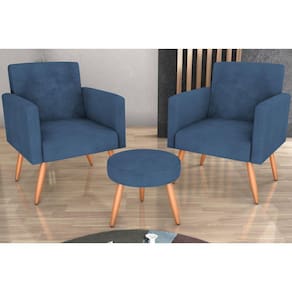 Kit 2 Poltronas + Puff Dallas Suede Azul B254 - Matrix