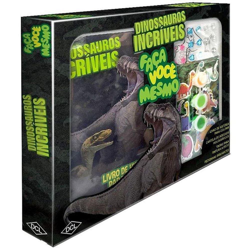 Kit Pintura Dinossauros Livro + Tintas + Adesivos Unidade