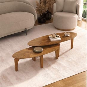 Conjunto de Mesa de Centro Laminada Folha Orgânica Casa Uai Madeira Mel