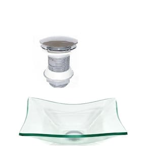 Cuba de Vidro Retangular 39cm Jateada + Valvula Click