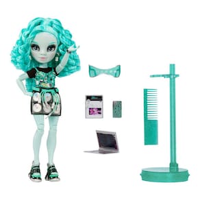 Boneca moderna Rainbow High Berrie Skies azul-verde com acessório