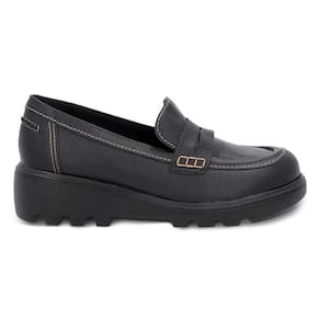 Loafer Usaflex Feminino Em Couro Salto Bloco Laser Casual AL1502