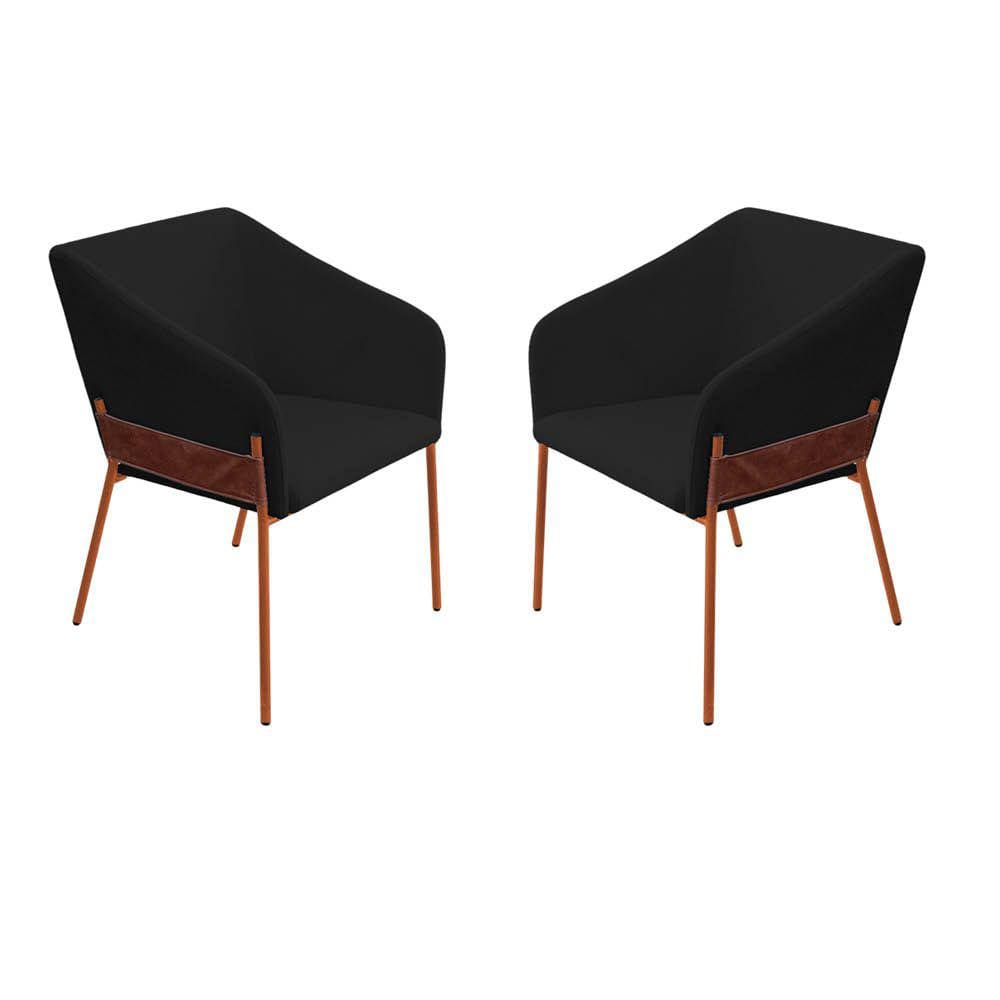 Kit 02 Poltronas Decorativa Jobim Pés De Ferro Bronze Bouclé Preto - Montanaris Decor