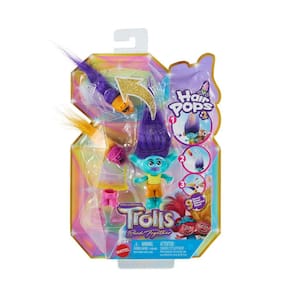 Mini Figura Trolls Branch 7cm Hair Pops C/ Acessórios Mattel