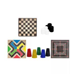 Jogo Tabuleiro Damas,Ludo,Trilha Estojo De Madeira Colorido