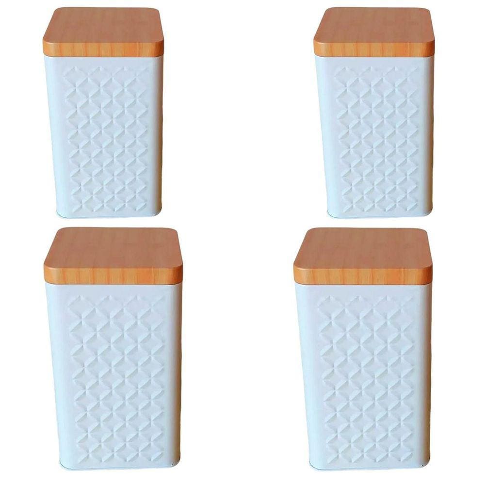 Kit 4 Potes Latas Porta Mantimento Tampa Bambu Café E Açucar