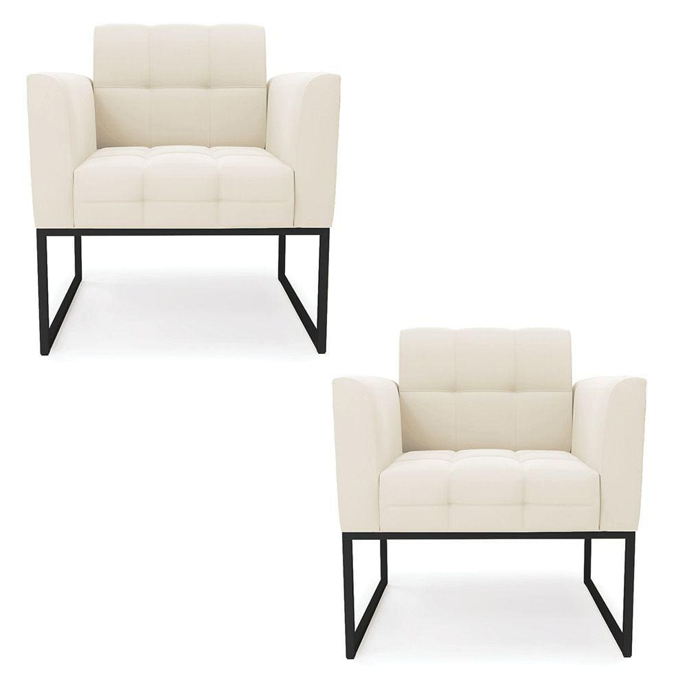 Kit 2 Poltronas Elisa Veludo Bege Base Metálica Industrial Preto - D`Rossi