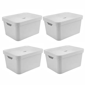 Kit 4 Caixa Organizadora Cube 32 Litros Com Tampa 46 x 36 x 24,5cm Branco - Ou