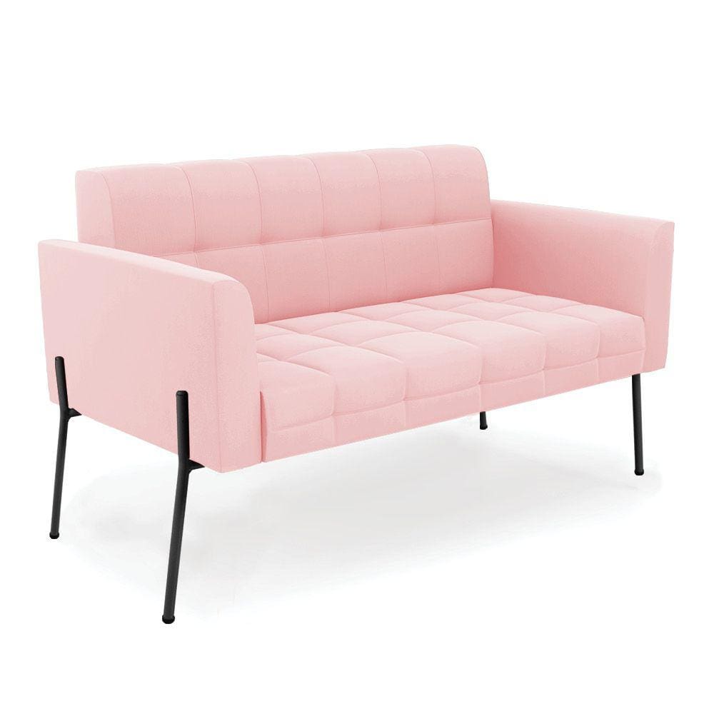 Sofá Namoradeira 2 Lugares Pé de Ferro Preto Elisa Suede Rosa Bebê D03 - D`Rossi