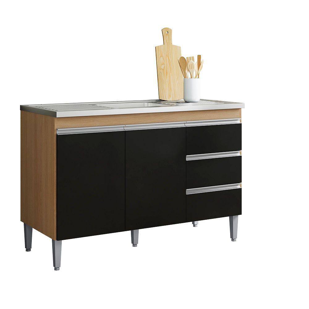 Gabinete de Pia Andréia 100cm Amendoa/Preto S/ Tampo - AJL Móveis