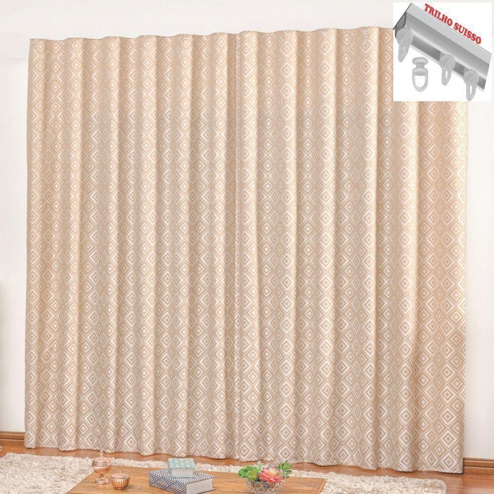 Cortina Em Jacquard Degradê 3,00 X 2,70 Para Trilho Suisso - Avelã
