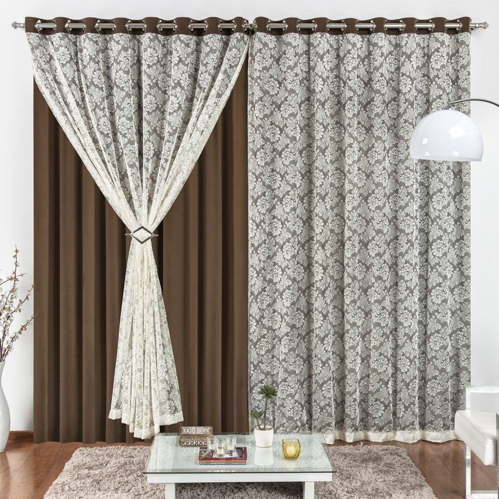 Cortina 3 Mts Sala Quarto Malha Renda Para Trilho Comum Baratissima Tabaco