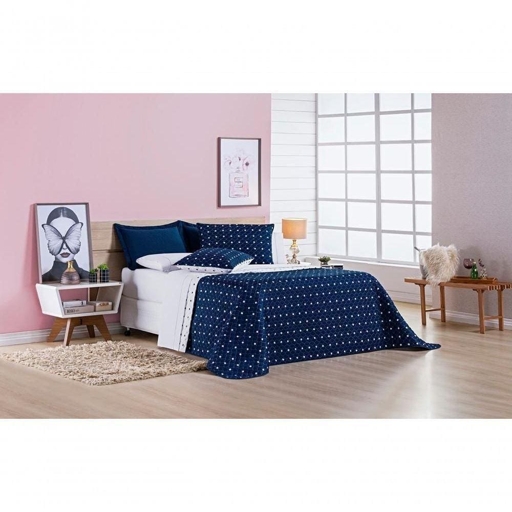 Cobre Leito 200 Fios Petit Poá Solteiro 02 Peças - Marinho