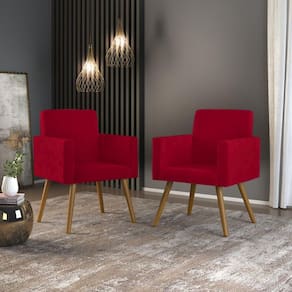 Kit 02 Poltronas Decorativas - Cadeira Escritório Recepção Cor:vermelho