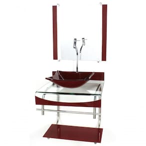 Gabinete De Vidro 40cm Inox Cuba Quadrada C/ Torneira
