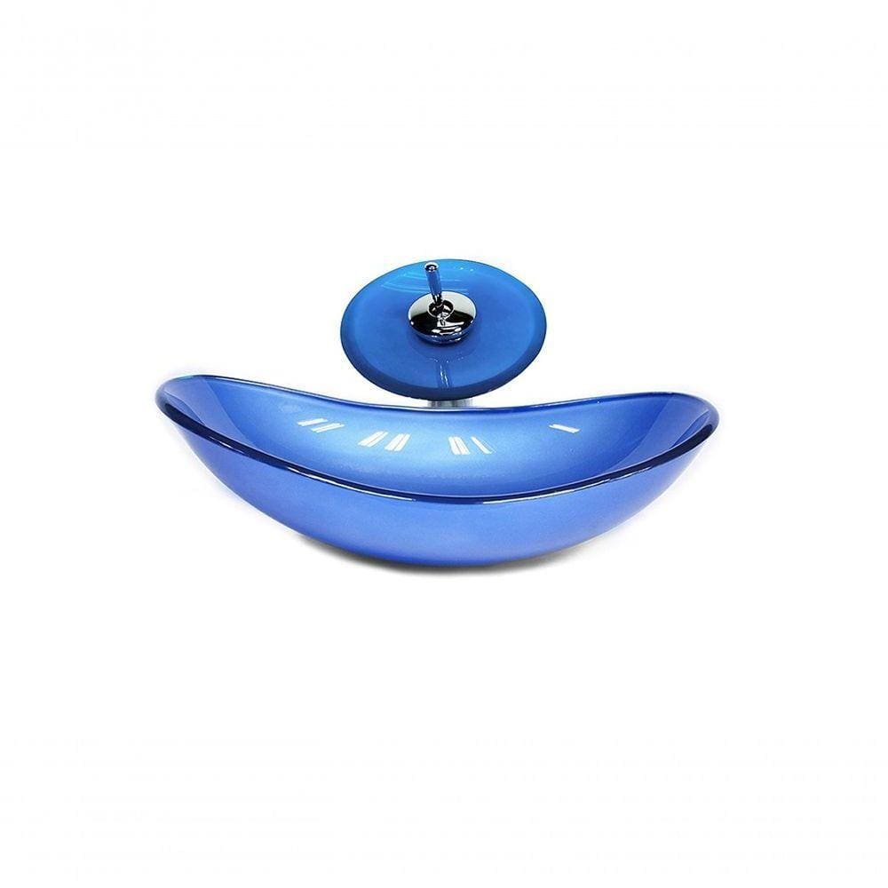 Cuba De Vidro Oval 47cm + Valvula + Torneira Cascata