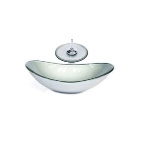 Cuba De Vidro Oval 47cm Prata + Valvula + Torneira Cascata