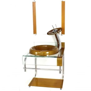 Gabinete De Vidro 40cm Inox Com Torneira Cascata