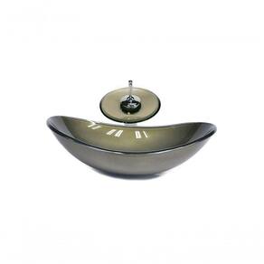 Cuba De Vidro Oval 55cm Ouro + Valvula + Torneira Cascata