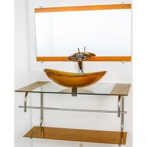 Gabinete De Vidro Inox 90cm Cuba Oval Dourado