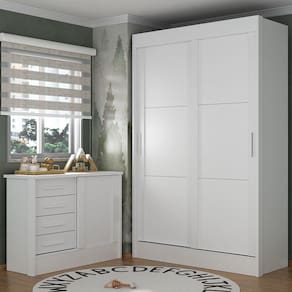 Quarto Infantil Completo Guarda-Roupa 2 Portas 2 Gavetas Com Cômoda Maya Espresso Móveis Branco