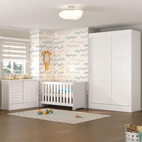 Quarto de Bebê Completo Guarda Roupa 2 Portas 2 Gavetas com Cômoda e Berço Maya Espresso Móveis Branco