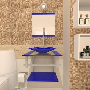 Gabinete De Vidro 40cm Ac Cuba Quadrada Azul Escuro