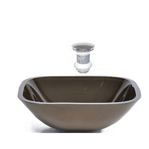 Cuba de Vidro Quadrada 35cm Marrom + Valvula Click